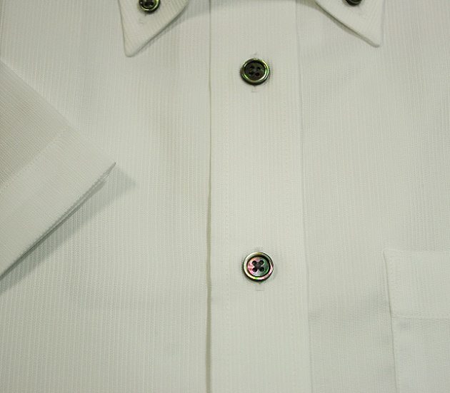 【半袖】Mサイズ 形態安定　ボタンダウン　60番単糸　ピケ織り白ワイシャツ　黒蝶貝ボタン c201bdmsize