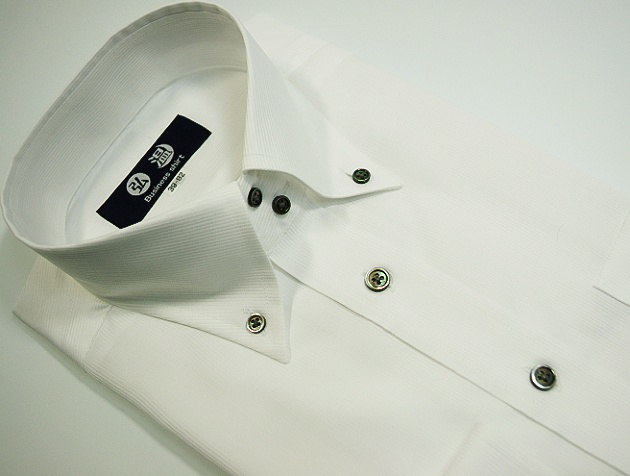【形態安定】　ドュエボットーニボタンダウン　60単糸　ピケ織り白ワイシャツ　黒蝶貝ボタン　c2052bdk