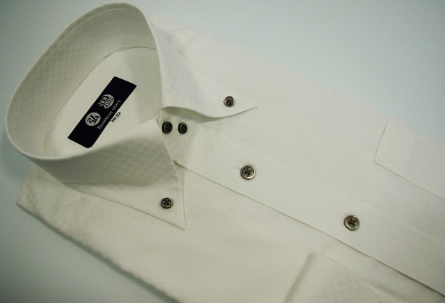 ドゥエボットーニボタンダウン　80番双糸　市松模様白ワイシャツ　黒蝶貝ボタン　b1692bd