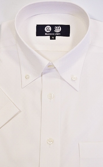 【半袖】Mサイズ 形態安定　ボタンダウン　80番双糸　市松模様白ワイシャツ　高瀬貝ボタン　b177bd msize