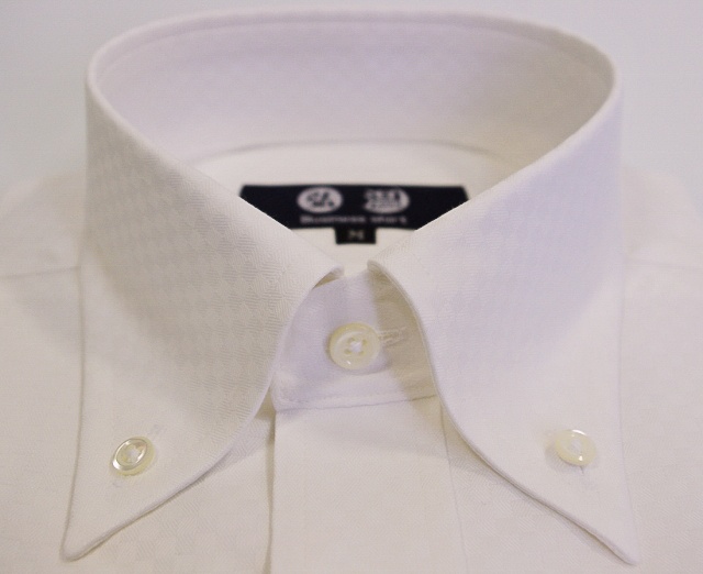 【半袖】形態安定　ボタンダウン　80番双糸　市松模様白ワイシャツ　高瀬貝ボタン　b177bd