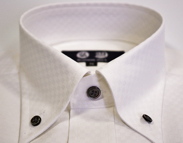【半袖】形態安定　ボタンダウン　80番双糸　市松模様白ワイシャツ　黒蝶貝ボタン　b178bdmsize