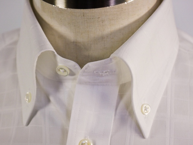 【半袖】形態安定　ボタンダウン　80番双糸　チェック柄白ワイシャツ　高瀬貝ボタン　b179bdmsize