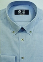 ピンポイントオックスフォード織ブルー地スーピマコットン襟の小さいボタンダウン　黒蝶貝ボタン　c192db