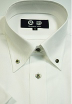 【半袖】Mサイズ 形態安定　ボタンダウン　80番双糸　カルゼ織り白ワイシャツ　黒蝶貝ボタン c203bdmsize