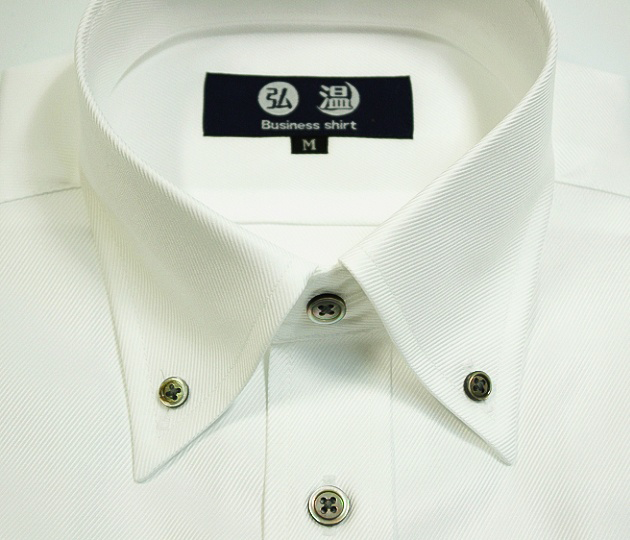 【半袖】LLサイズ 形態安定　ボタンダウン　80番双糸　カルゼ織り白ワイシャツ　黒蝶貝ボタン c203bdllsize