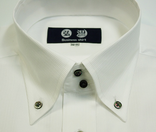 【形態安定】　ドュエボットーニボタンダウン　60単糸　ピケ織り白ワイシャツ　黒蝶貝ボタン　c2052bdk