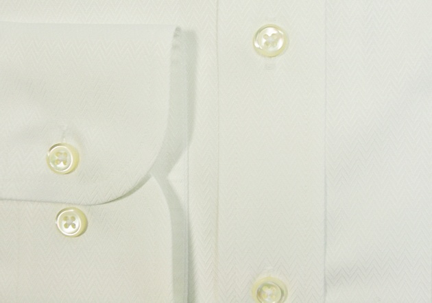 セミワイド  ヘリンボーン織り白ワイシャツ　高瀬貝ボタン　c215sw